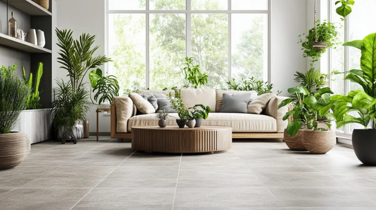 Carrelage imitation pierre dans un intérieur moderne et élégant