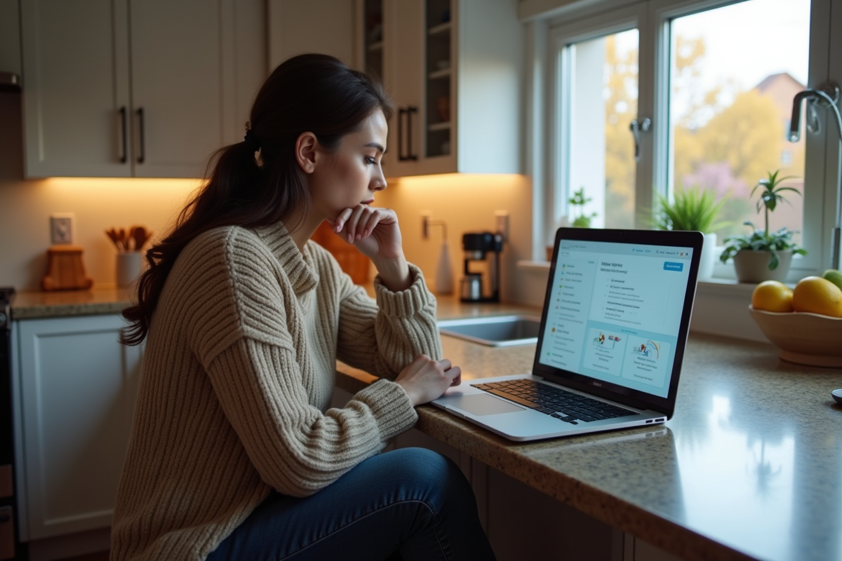 Jeune femme regardant un ordinateur avec une application de sécurité