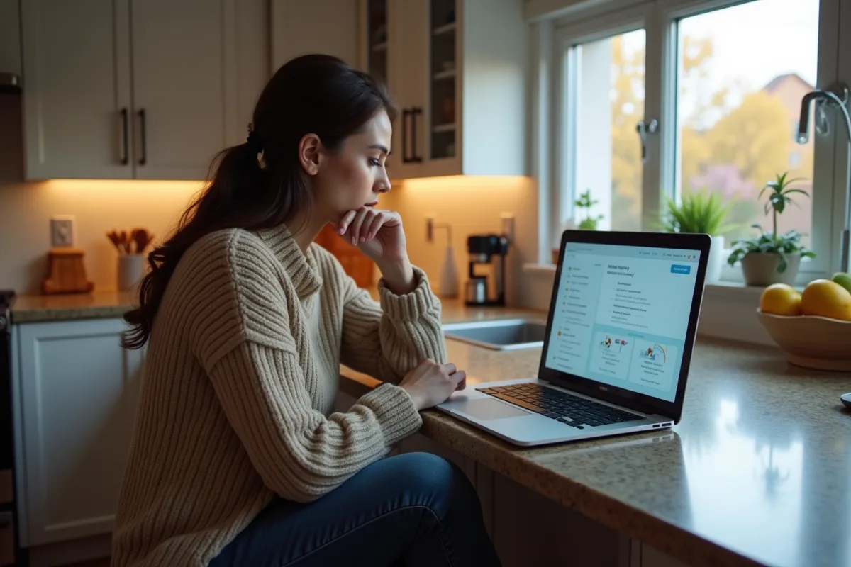 Jeune femme regardant un ordinateur avec une application de sécurité