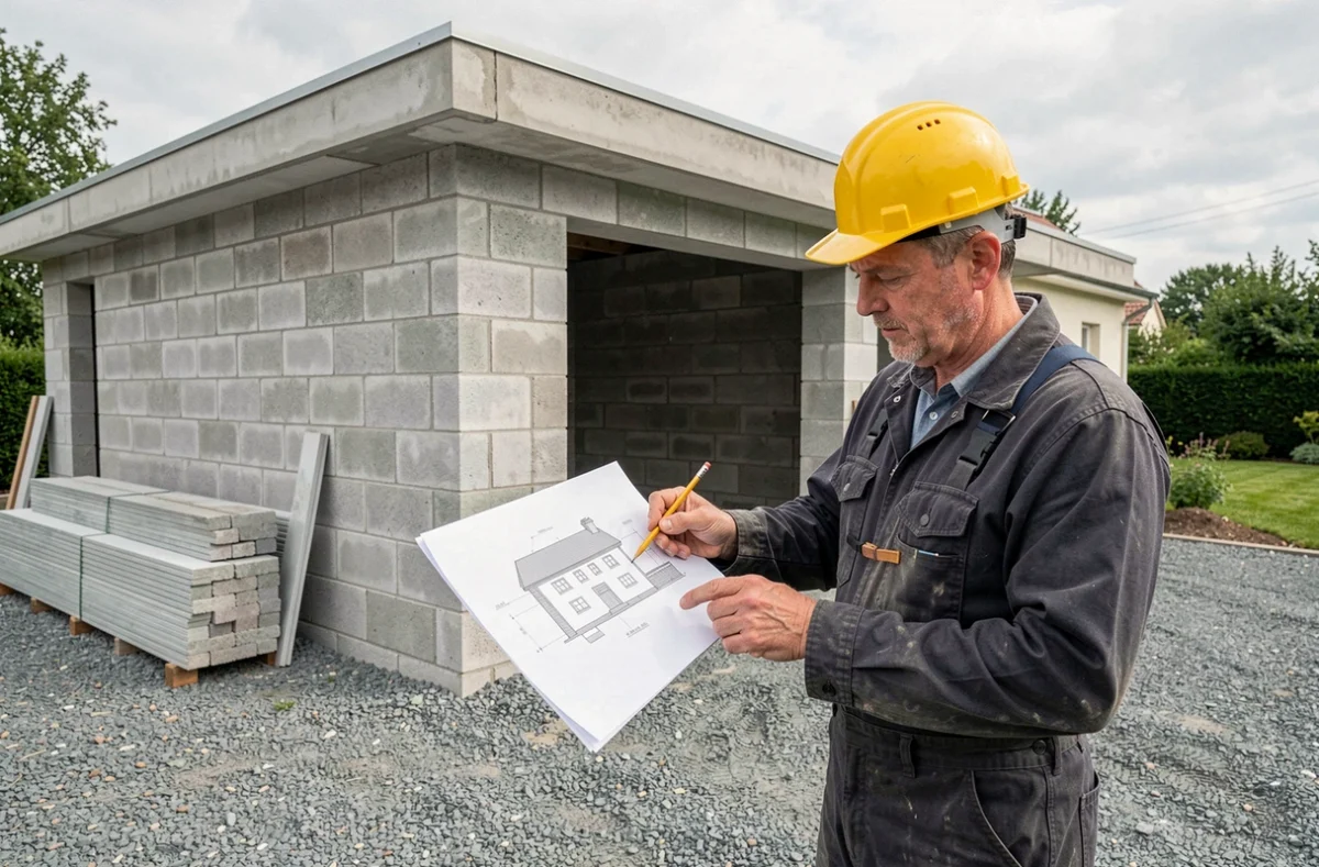 Spécialiste Garages Extensions 53 devant une extension garage nouvellement construite en Mayenne