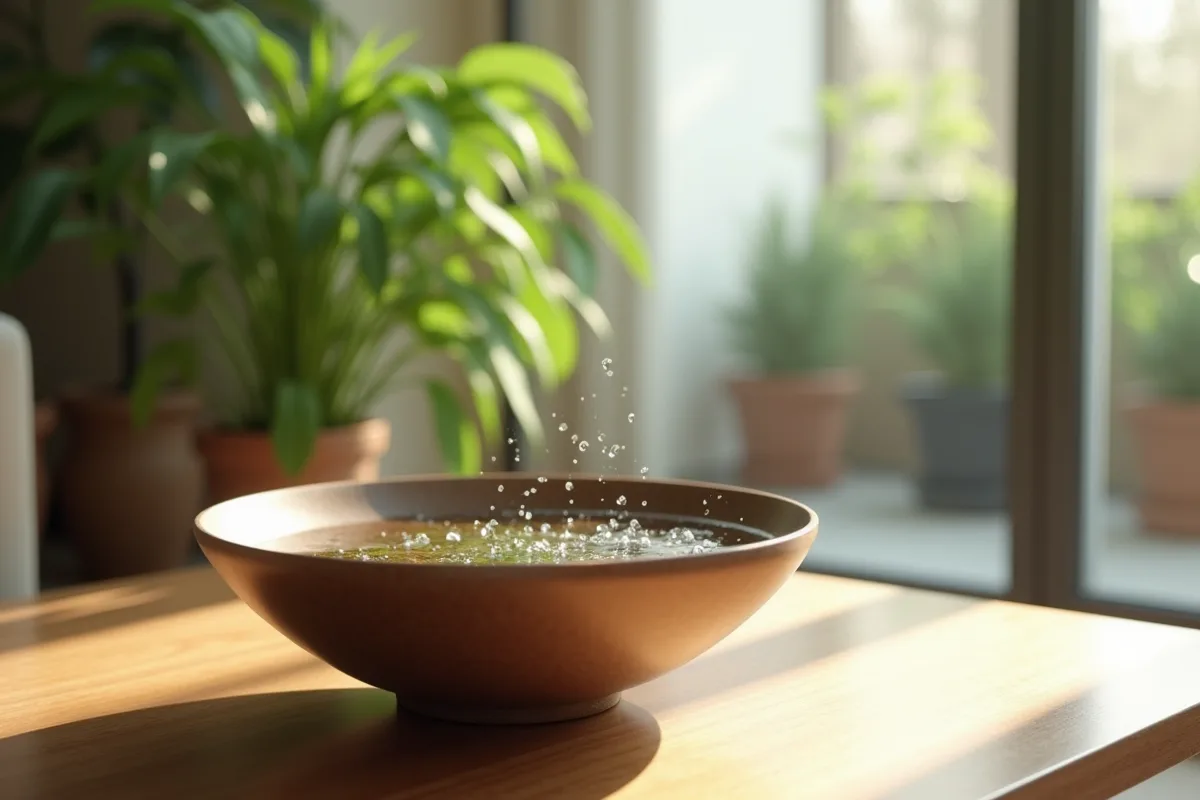 Un chat renverse un bol d'eau sur le sol du salon