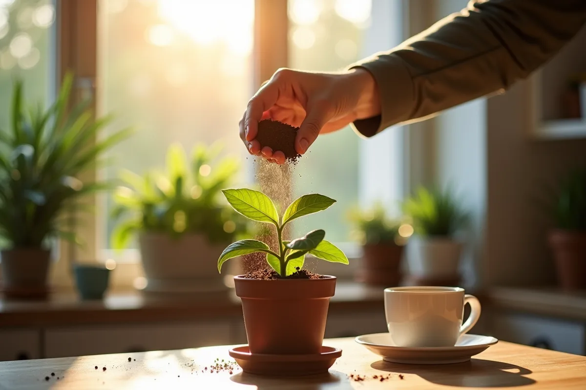 Marc de café utilisé comme engrais naturel pour les plantes