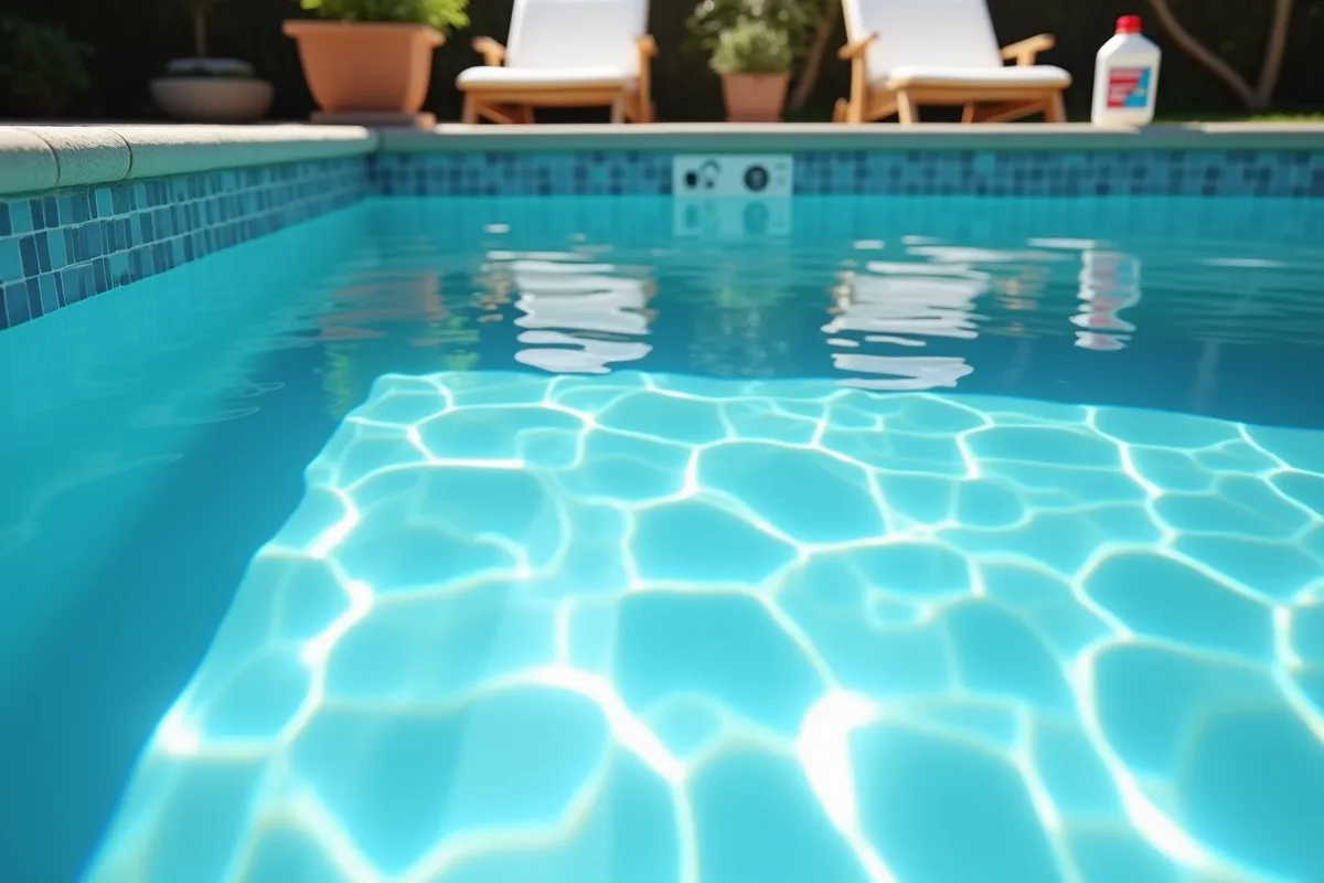 Bassin de piscine au sel avec chlore choc en préparation