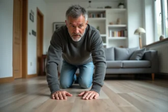 Homme concentré sur le revêtement de vinyle au sol