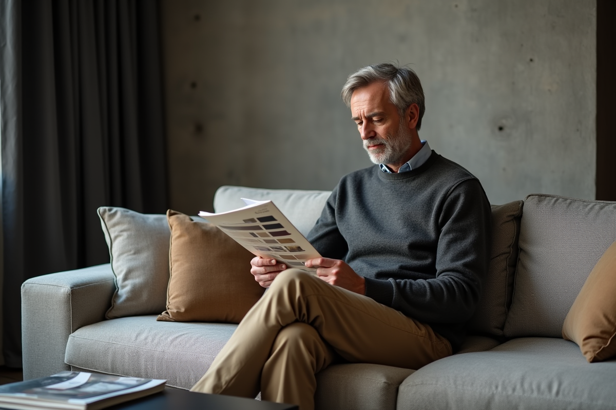 Homme examinant un nuancier dans un loft moderne