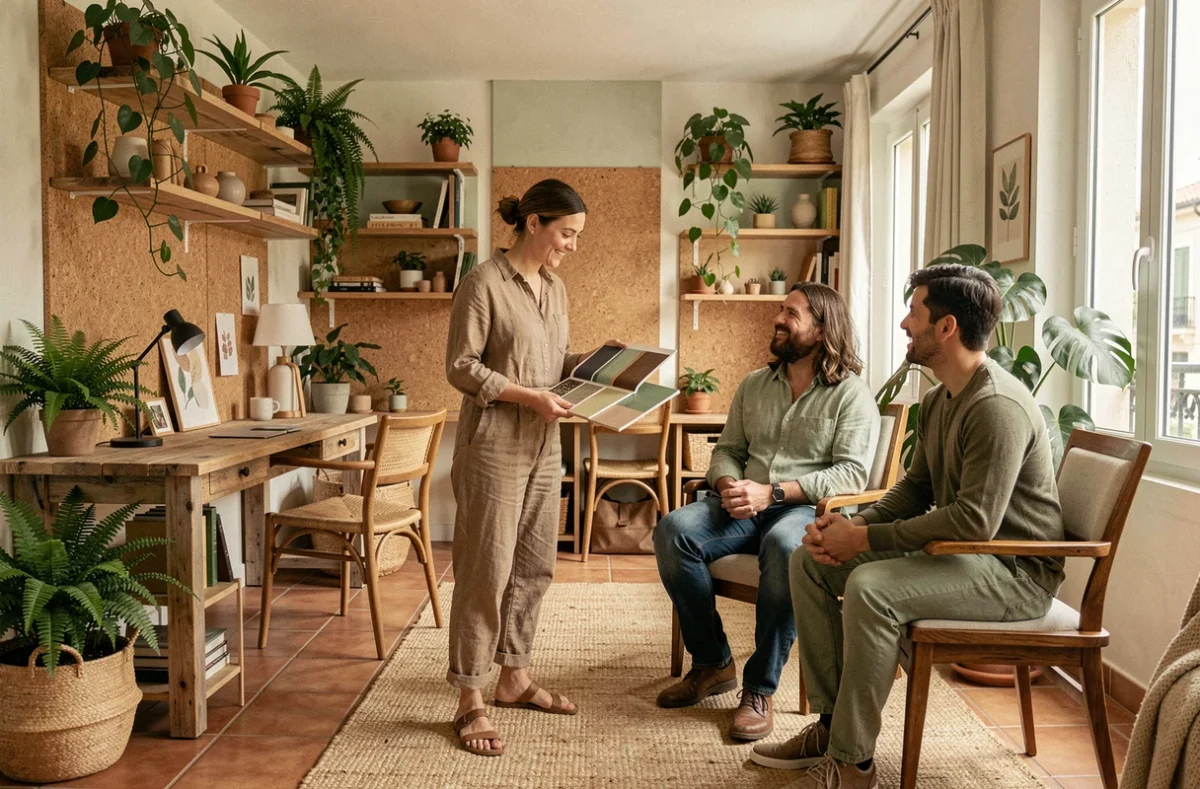 IBioDesign Marseille présentant un intérieur biophilique durable avec matériaux naturels et végétation abondante