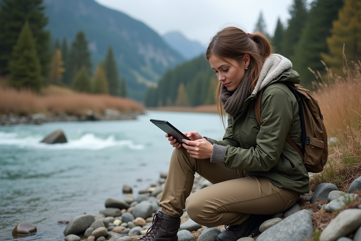 Jeune femme scientifique consultant une tablette près d