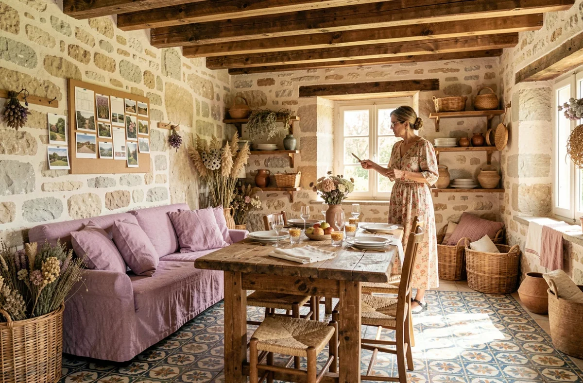 Nathalie Vingot Mei décorant un intérieur provençal authentique avec matériaux régionaux et ambiance chaleureuse