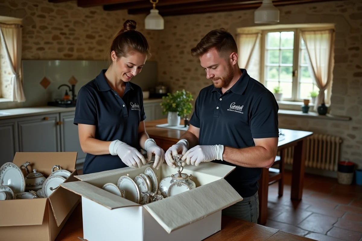 Professionnels réalisant un débarras complet d'une maison normande lors d'une succession