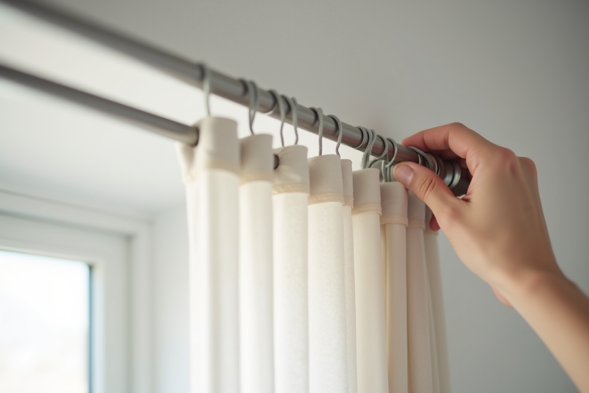 Détail des rails de plafond dans une chambre minimaliste