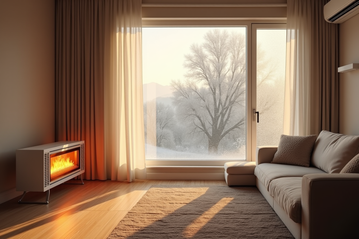 Salon moderne avec chauffage électrique et climatisation